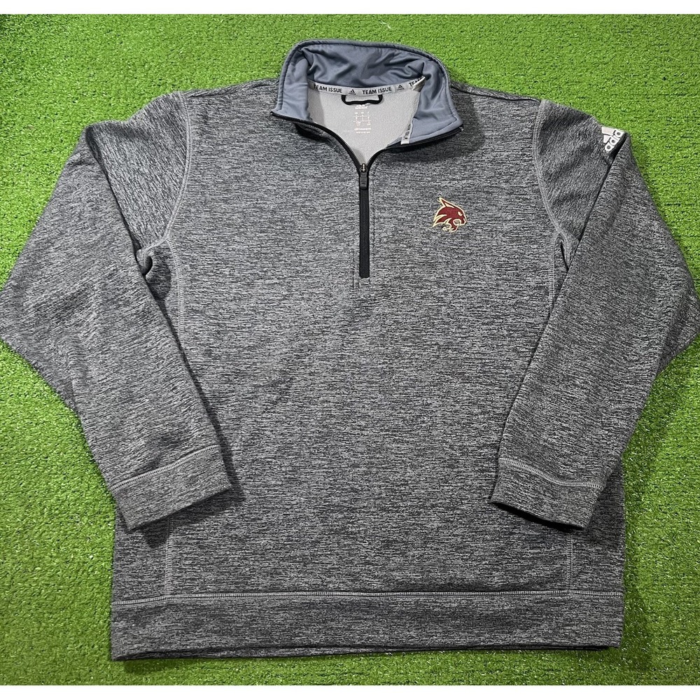 Texas State Team Issue 1/4 Zip L Bobcat Football TXST Adidas Gray Embroider Logo